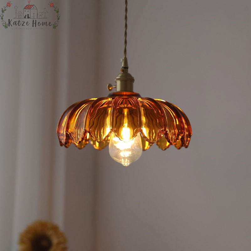 Retro Vintage Industrial Glass Lotus Flower Pendant Light