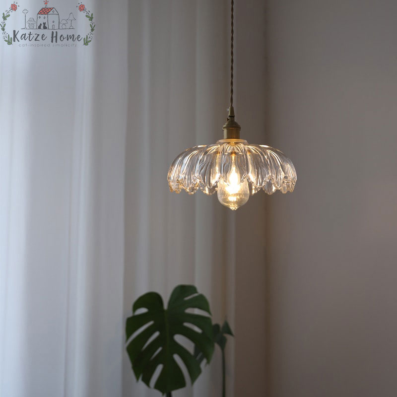 Retro Vintage Industrial Glass Lotus Flower Pendant Light
