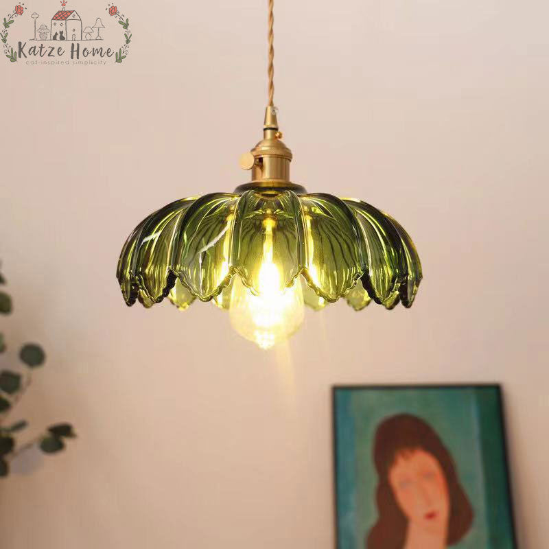 Retro Vintage Industrial Glass Lotus Flower Pendant Light