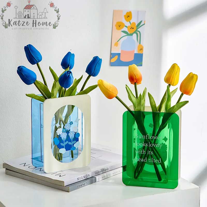 Green/Blue Flower Acrylic Book Vase