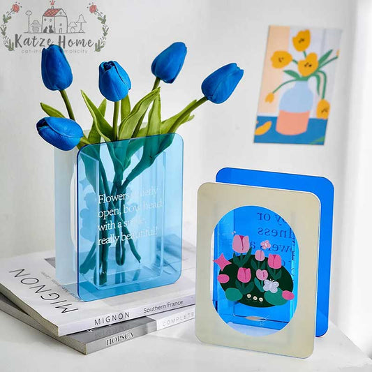 Green/Blue Flower Acrylic Book Vase