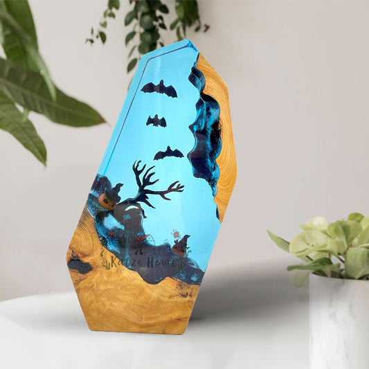 Halloween Pumpkin Lanterns & Bats in Ocean Resin Lamp