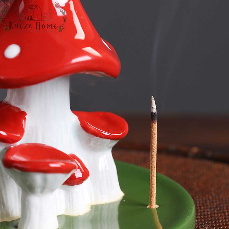 Handicrafted Cute Ceramic Backflow Mushroom Incense Holder