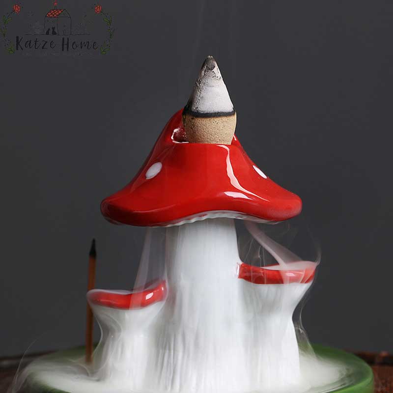 Handicrafted Cute Ceramic Backflow Mushroom Incense Holder