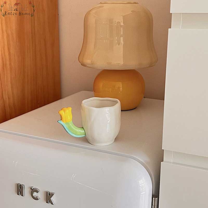 Handmade Ceramic Tulip Mug with Floral Spoon