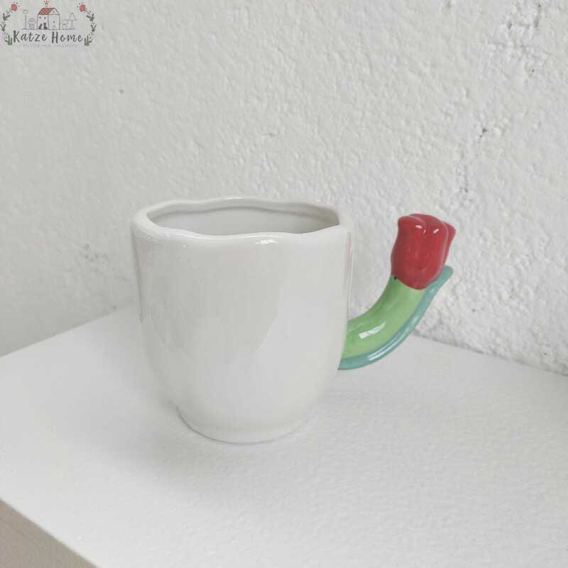 Handmade Ceramic Tulip Mug with Floral Spoon