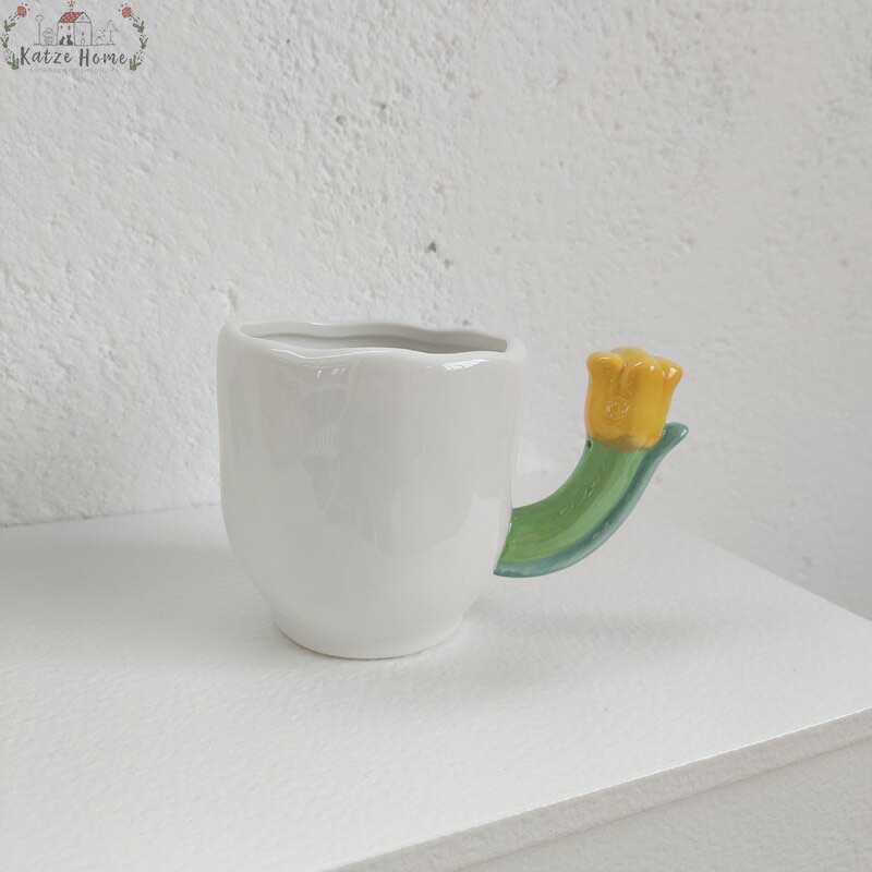 Handmade Ceramic Tulip Mug with Floral Spoon