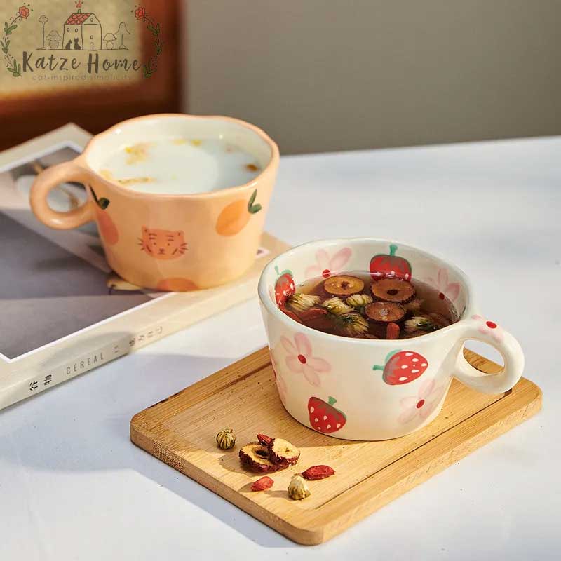 Preorder:strawberries Forever Handmade Ceramic Mug-clay Mug  Handmade,handmade Coffee Mug,aesthetic Mug,modern Coffee Mug,cute Mug 