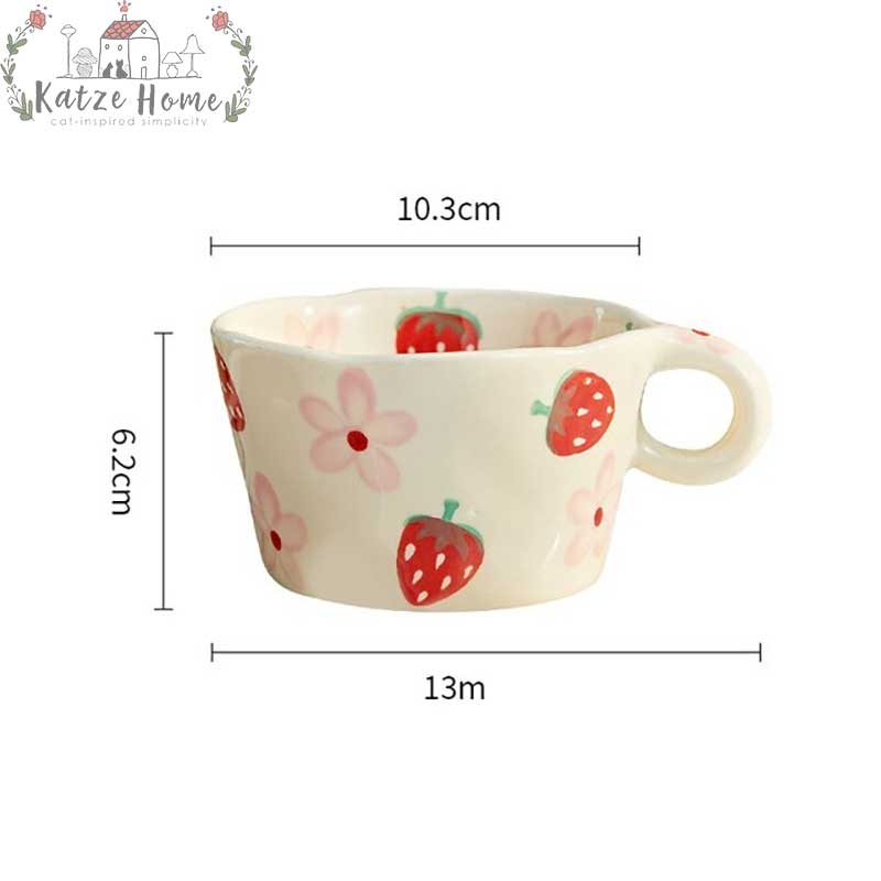 Handmade Extra Large Coffee Mug Cute Strawberries by HulyaKayalarCeramics