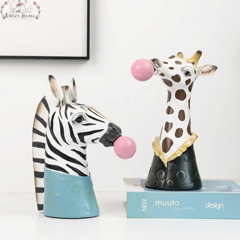 Handpainted Resin Zebra Giraffe Vase Planter Pot