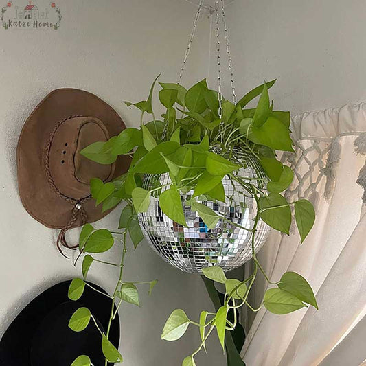 Hanging Glass Disco Ball Mirror Vase Planter