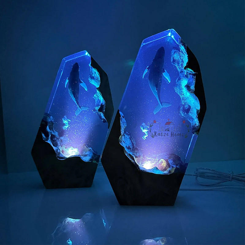 Humpback Whale & Astronaut In Space Epoxy Resin Night Light Lamp