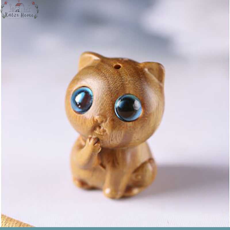 Little Funny Kitten Wood Carved Animals Wooden Cat Ornament