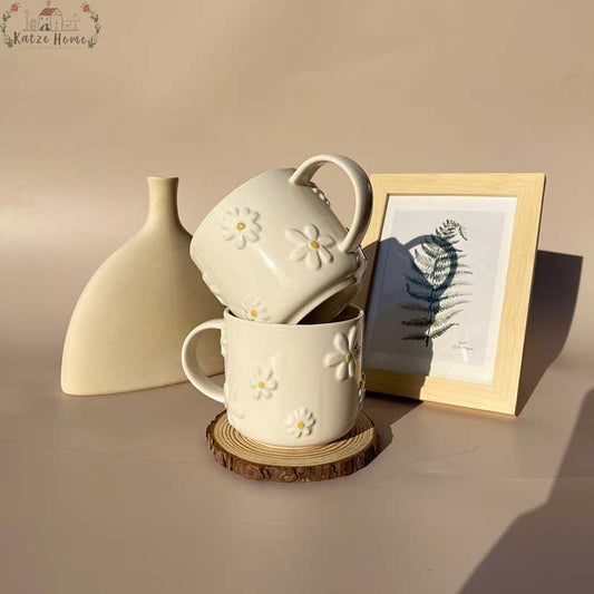 Minimalist Ceramic Embossed Daisy Mug