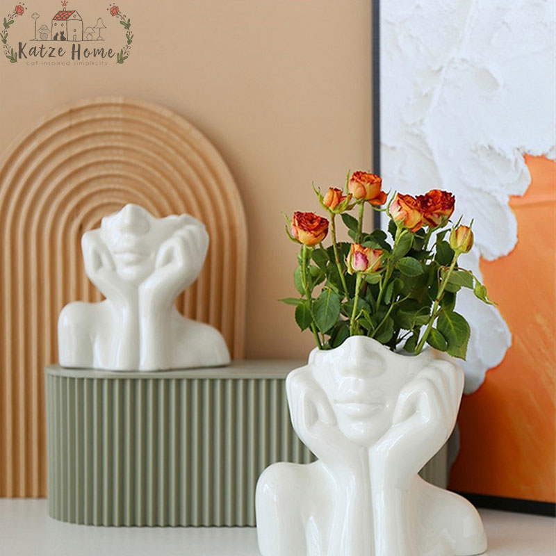 Minimalist Ceramic Vintage Lady Head Vase