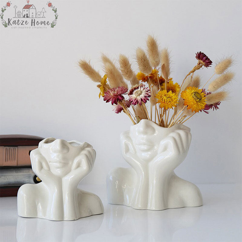 Minimalist Ceramic Vintage Lady Head Vase