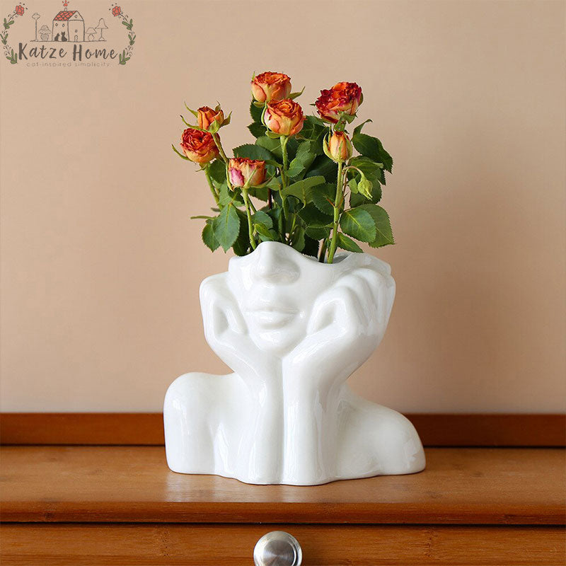 Minimalist Ceramic Vintage Lady Head Vase