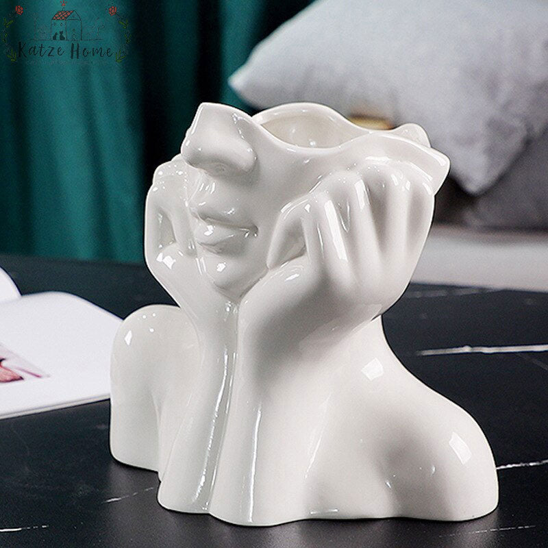 Minimalist Ceramic Vintage Lady Head Vase