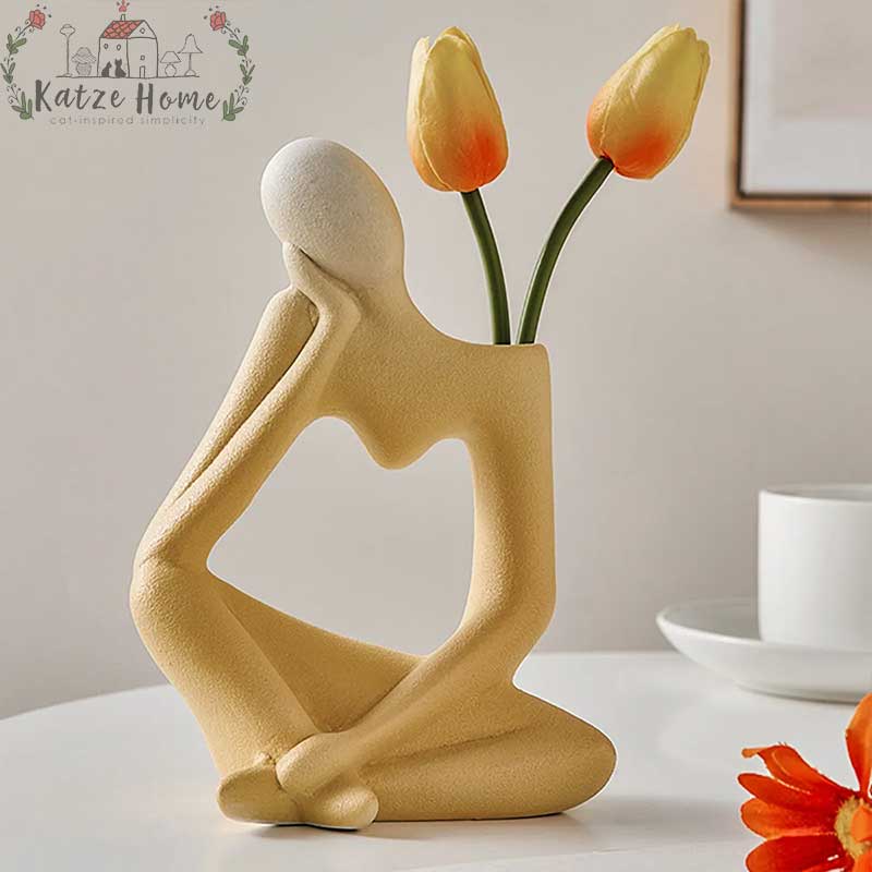 Minimalist Frosted Thinker Statue Ceramic Abstract Vase