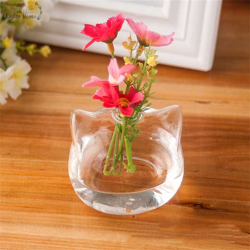 Minimalist Hydroponic Transparent Glass Mini Cat Vase