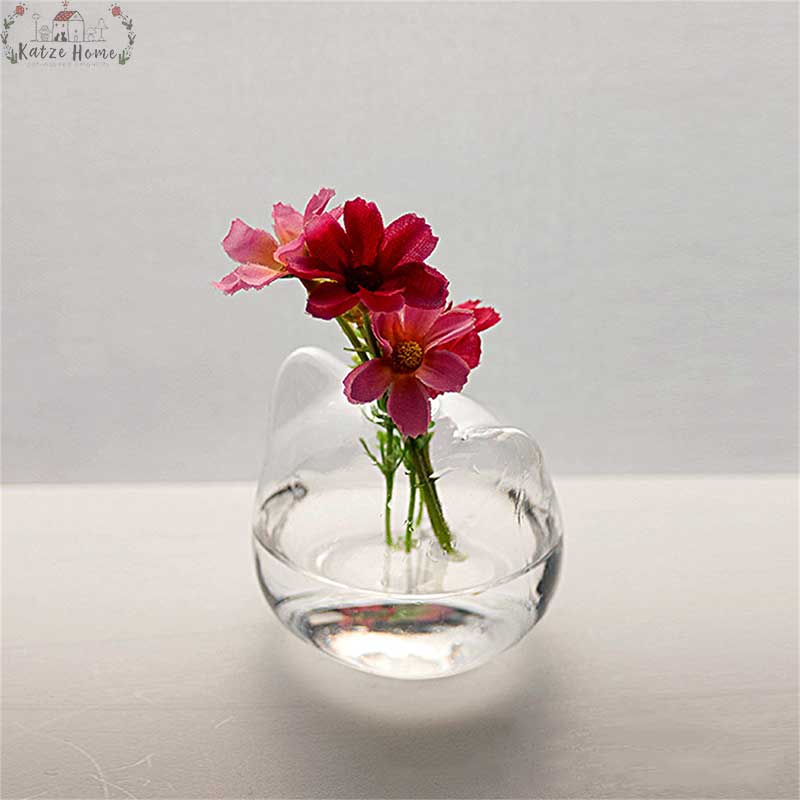 Minimalist Hydroponic Transparent Glass Mini Cat Vase