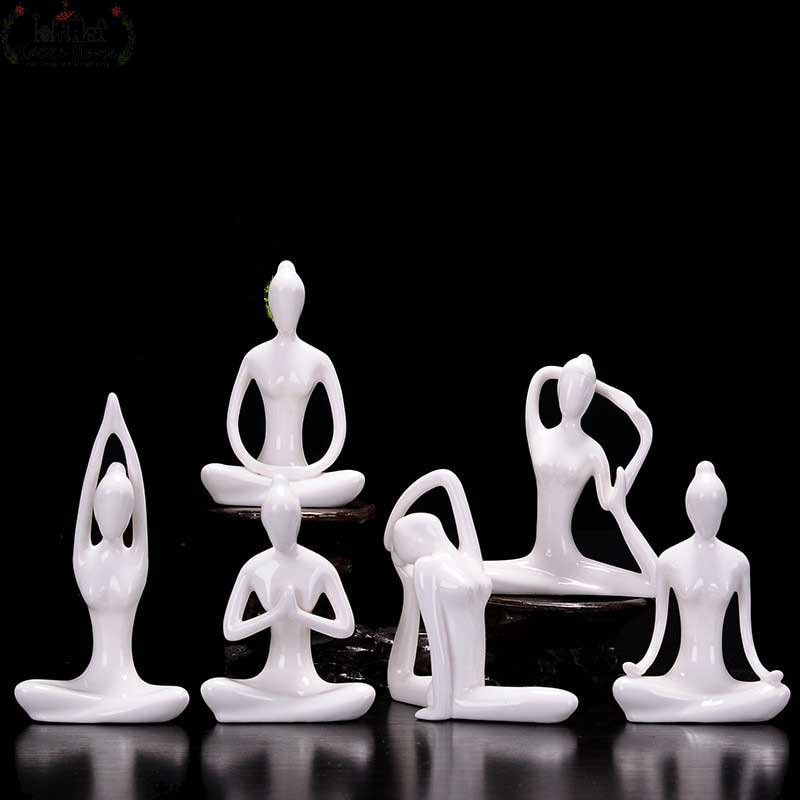 Minimalist White Ceramic Garden Yoga Statues