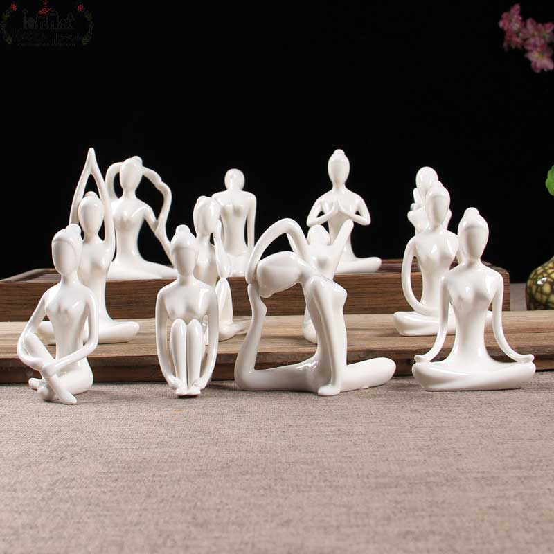 Minimalist White Ceramic Garden Yoga Statues