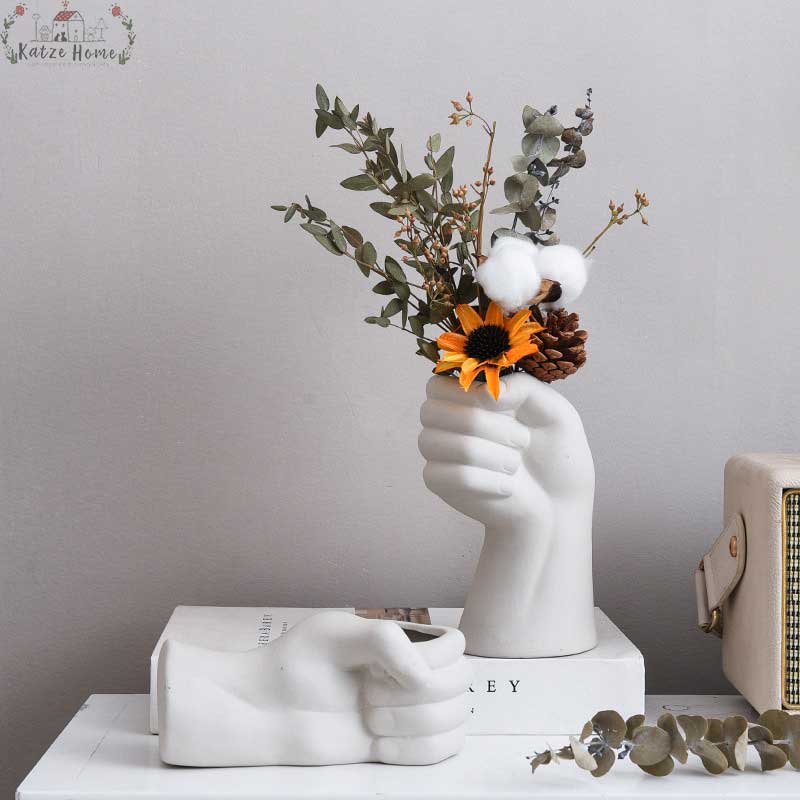 Nordic Ceramic Fist Hand Vase For Dried Flowers