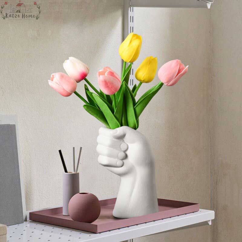 Nordic Ceramic Fist Hand Vase For Dried Flowers