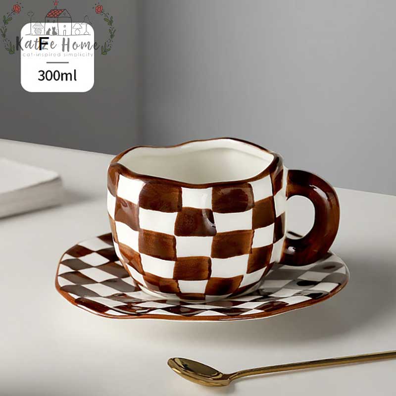 Retro Ceramic Checkered Mug