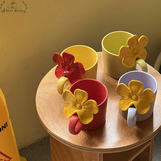 Retro Ceramic Flower Coffee Mugs with Big Flower Handgrid