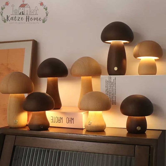 Retro Mid Century Handmade Wood Mushroom Lamp