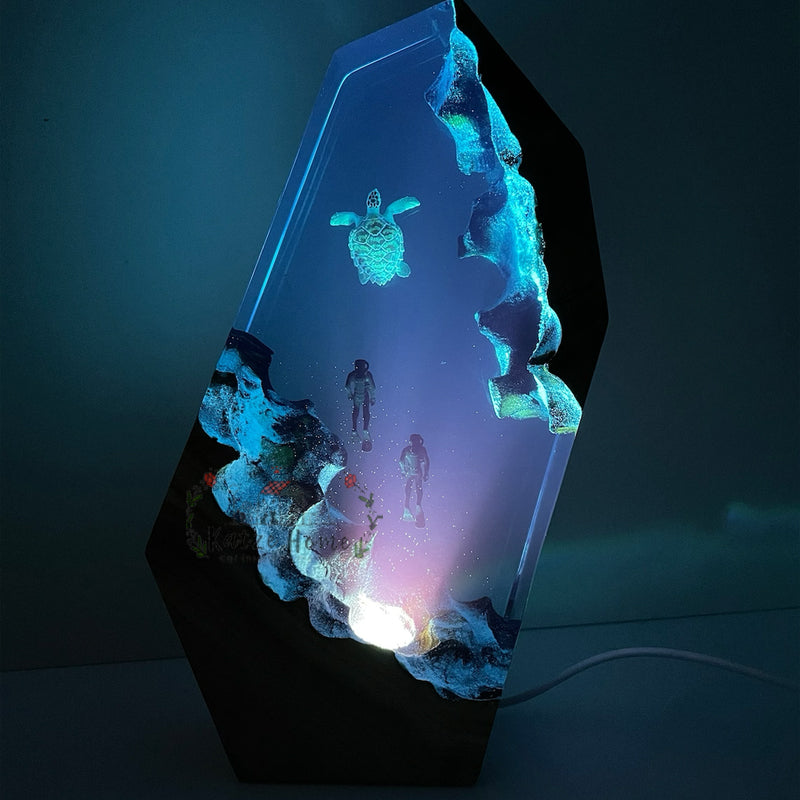 Sea Turtle & Divers Ocean Resin Night Light