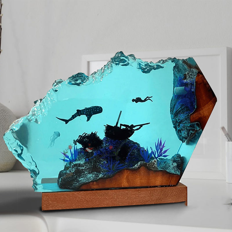 Shark And Diver Exploration Ocean Resin Lamp