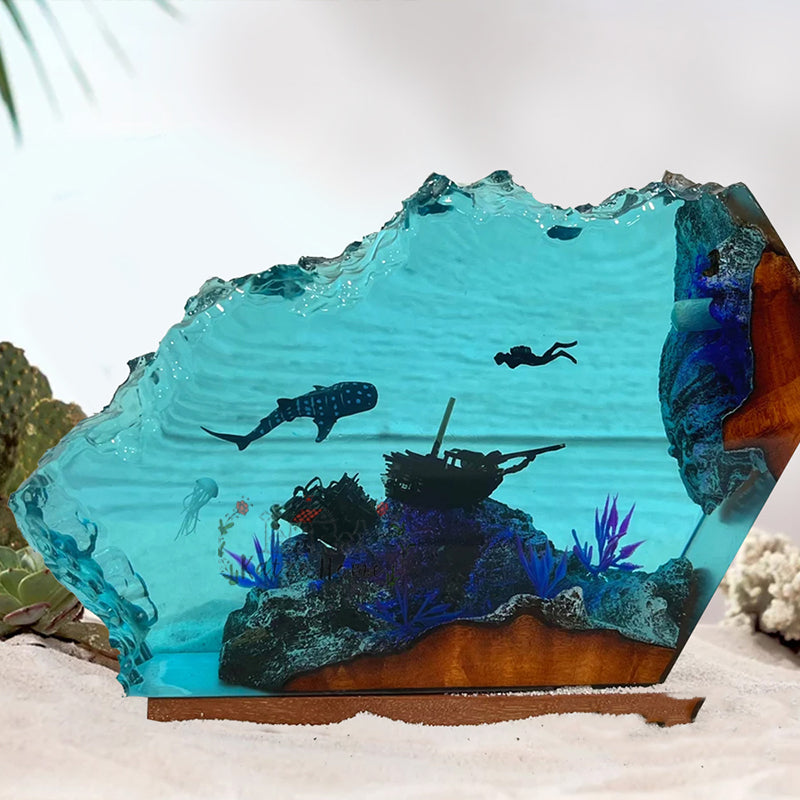 Shark And Diver Exploration Ocean Resin Lamp