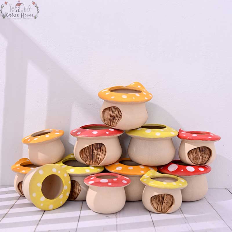 Vintage Ceramic Mushroom Planter Pot