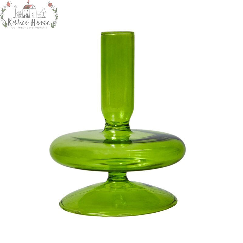 Vintage Green Glass Candle Holders
