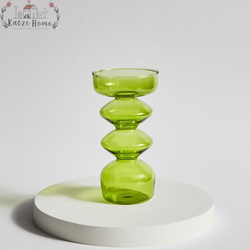 Vintage Green Glass Candle Holders