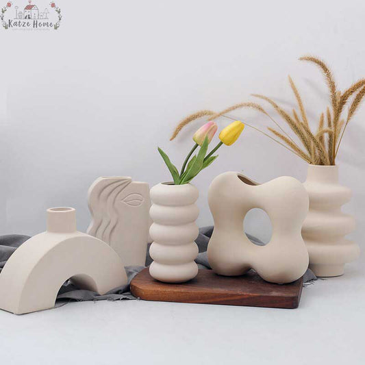 White Rough Ceramic Abstract Vase