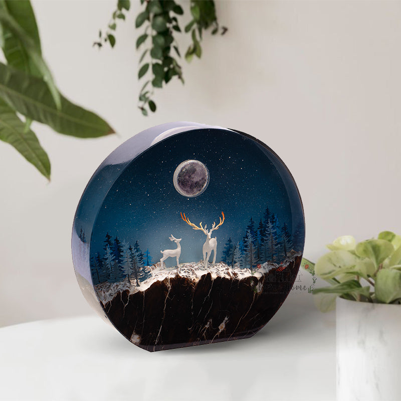 Winter Dawn Deers Epoxy Resin Night Light Lamp