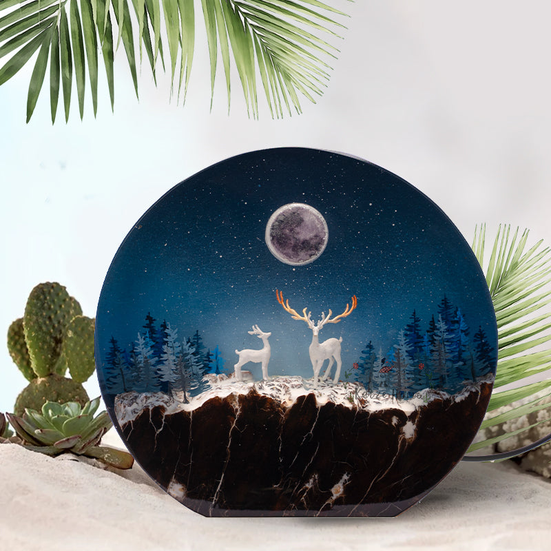 Winter Dawn Deers Epoxy Resin Night Light Lamp